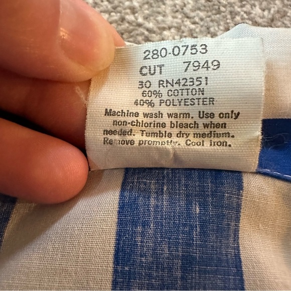 JCPenney Fashions Vintage 70’s Blue & White Striped Short Sleeve Cabana Shirt - Picture 4 of 5